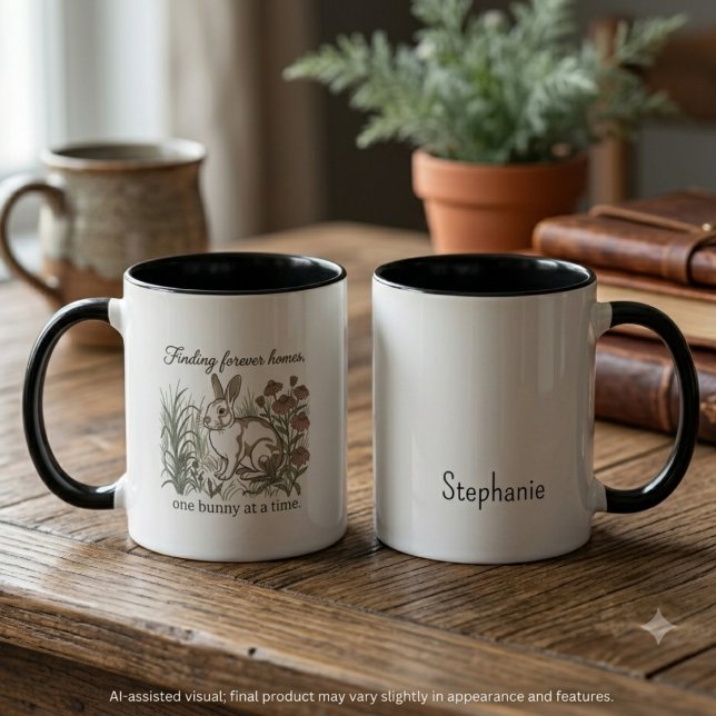 Söt jordnära botanisk kaninräddning mugg (Gentle meadow bunny design for devoted rabbit fosters celebrating adoption milestones.)