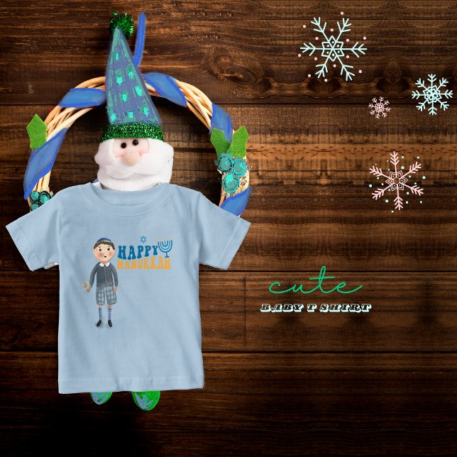 Söt judisk pojke God Hanukkah  T Shirt (Cute Jewish Boy Happy Hanukkah Baby T-Shirt)