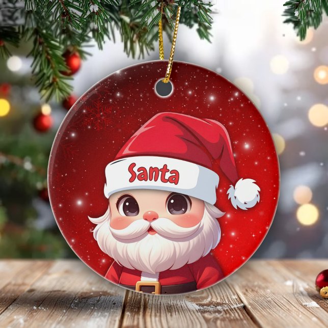 Söt Jul Anpassningsbar Röd Tomte Presentlapp Julgransprydnad Keramik (Cute Festive Customizable Red Santa Gift Tag. Cartoon Graphic Ceramic Ornament for Decorating🎄🎅)