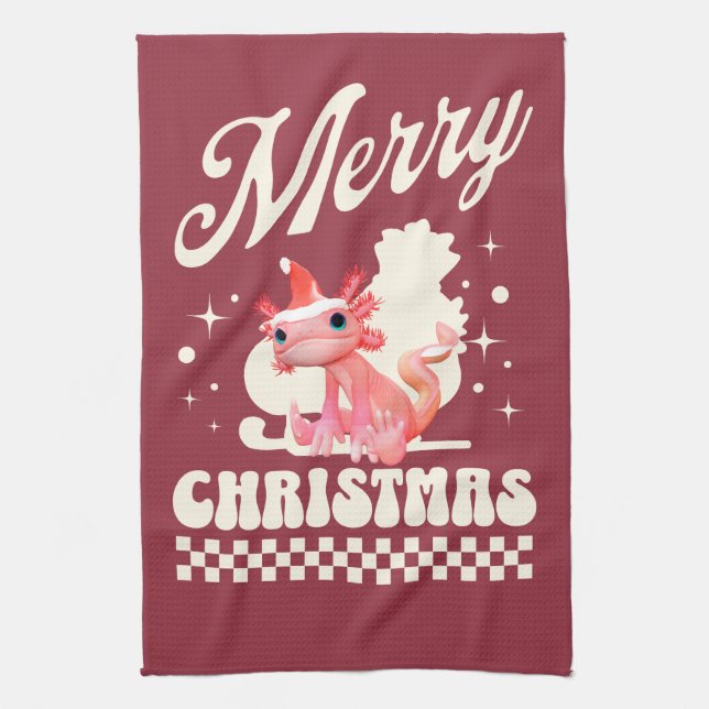 Söt jul-axolotl God jul  Kökshandduk (Vertikal)