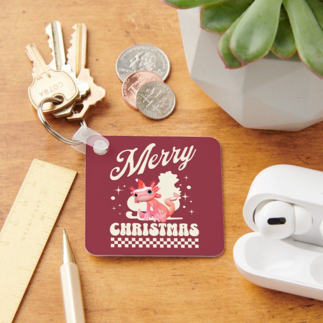 Söt jul-axolotl God Jul  Nyckelring (Skrivbord)