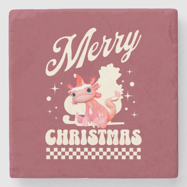 Söt jul-axolotl God jul  Stenunderlägg (Framsidan)