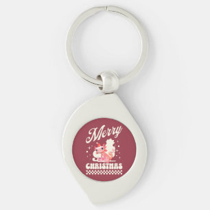 Söt jul-axolotl God jul Swirl Silverfärgad Nyckelring