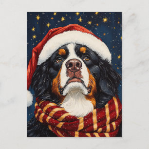 Söt jul Bernese Mountain Dog i tomteluva Vykort