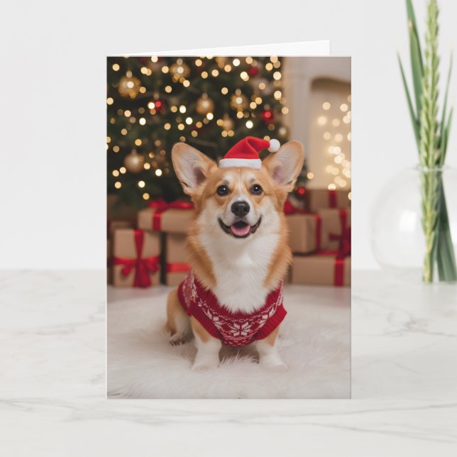 Söt jul-corgi hund anpassad vikt firande kort (Framsida)