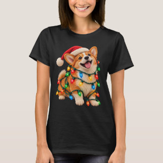 Söt jul-Corgi med färgglada lampor T Shirt