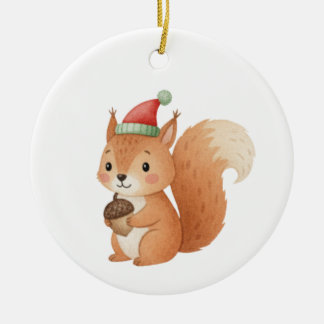 Söt jul-ekorre med ekollons-sticker julgransprydnad keramik
