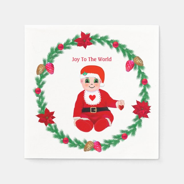 Söt jul glad bebis & tallkrans pappersservett (Framsidan)