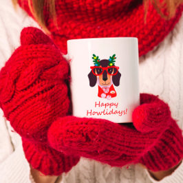 Söt jul Glad Howlidays Doxie Dachshund Hund Kaffemugg
