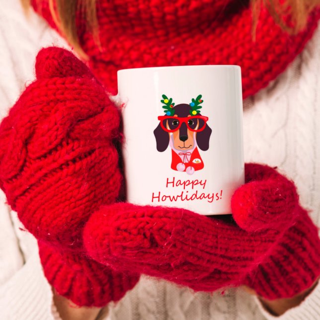 Söt jul Glad Howlidays Doxie Dachshund Hund Kaffemugg (Cute Christmas Happy Howlidays Doxie Dachshund Dog Coffee Mug)