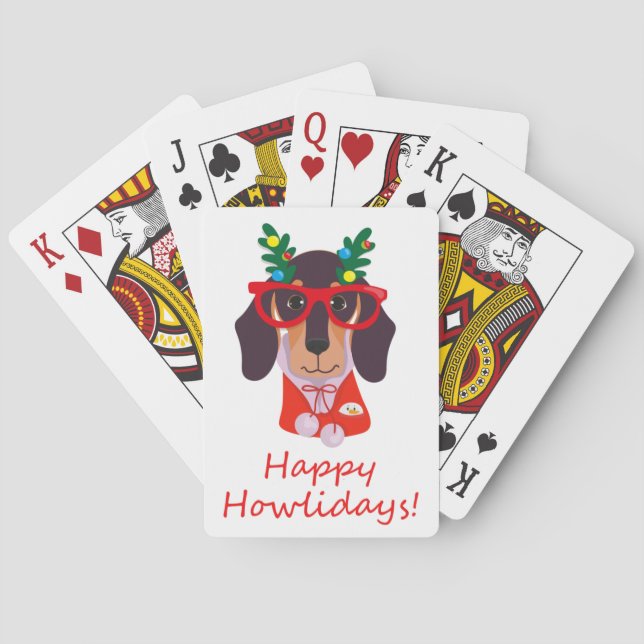 Söt jul Glad hund Rolig Dachshund Modern Casinokort (Baksidan)