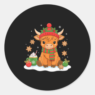Söt jul Highland ko älskare Xmas kvinnor gård Runt Klistermärke