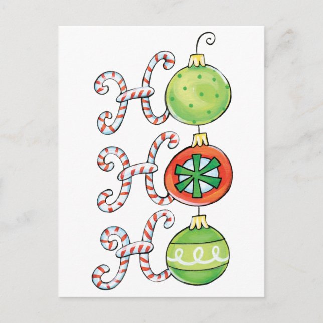 Söt jul Ho Ho Ho, Candy Canes-ornamentik Helg Vykort (Framsida)