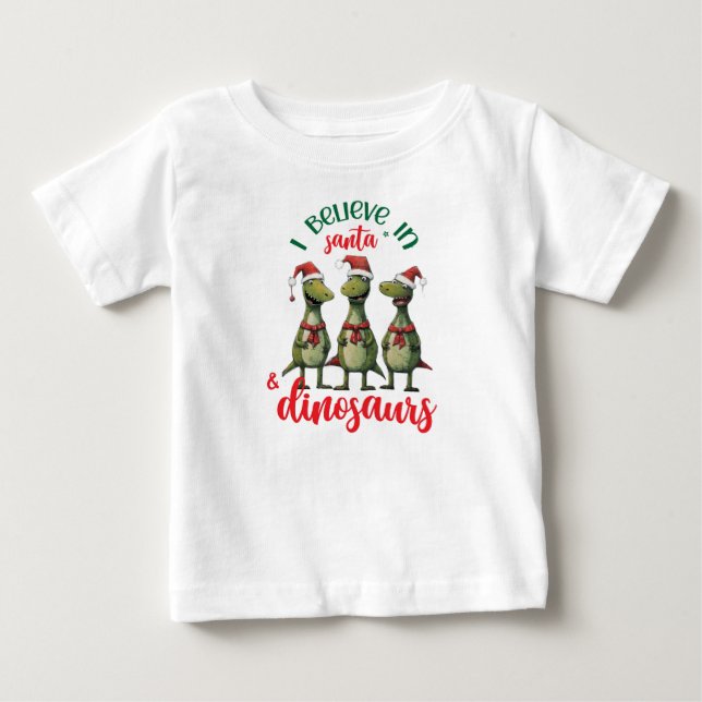 Söt jul Jag tror på tomte och dinosaurier T Shirt (Framsida)