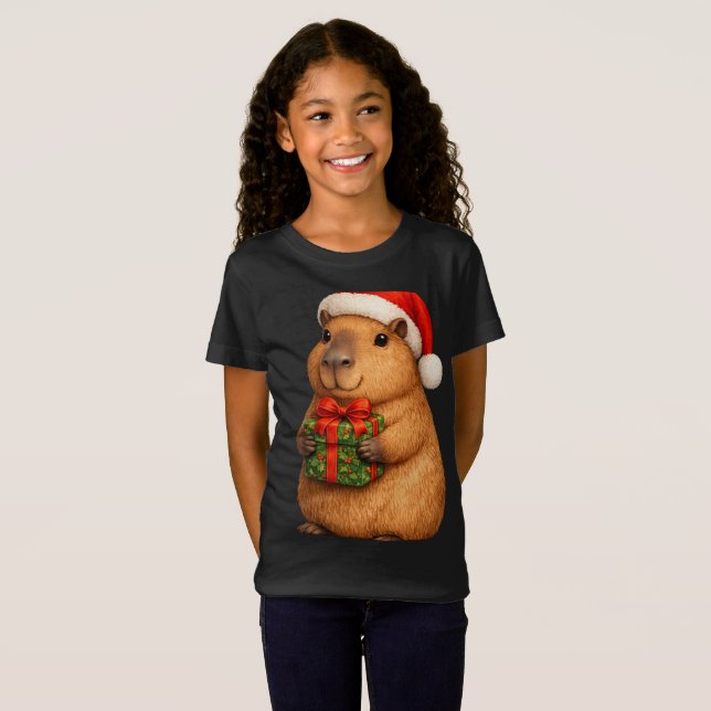 **Söt jul-kapybarabarn T-shirt – Tomtekapy (Hel framsida)