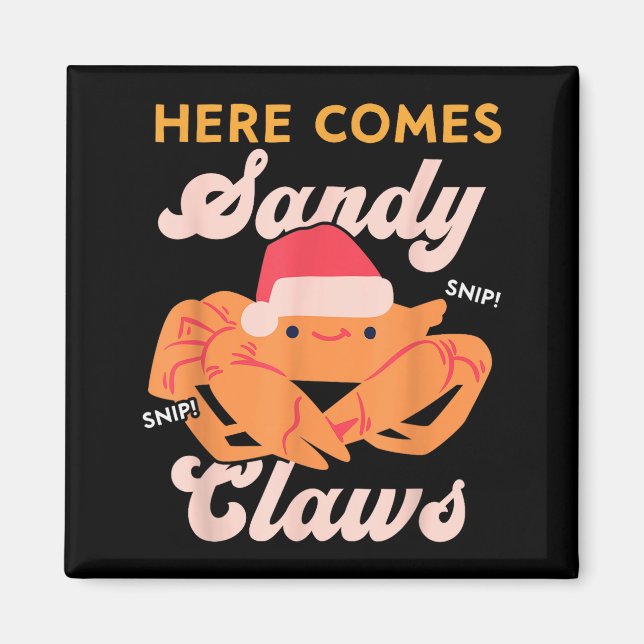 Söt jul krabbe pun Santa hatt, här kommer sand Magnet (Framsidan)