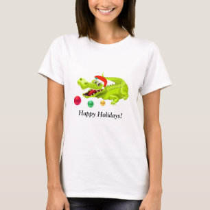 Söt jul krokodil. Gröna Guld & Röda bollar T Shirt