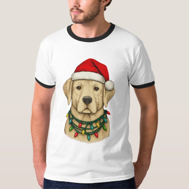 Söt jul-labrador med tomtehatt och högtid t shirt (Framsida)