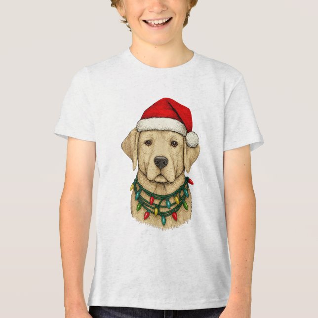 Söt jul-labrador med tomtehatt och högtid t shirt (Framsida)
