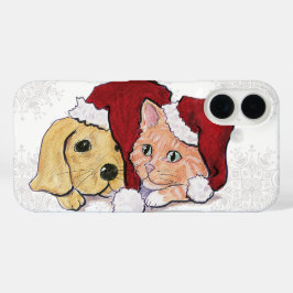 Söt jul-labrador-valp och orange tabby