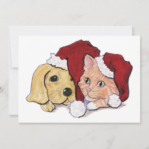 Söt jul labrador valp och orange tabby julkort