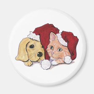 Söt jul labrador valp och orange tabby magnet
