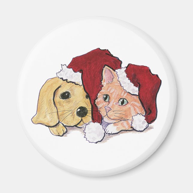 Söt jul labrador valp och orange tabby magnet (Framsidan)