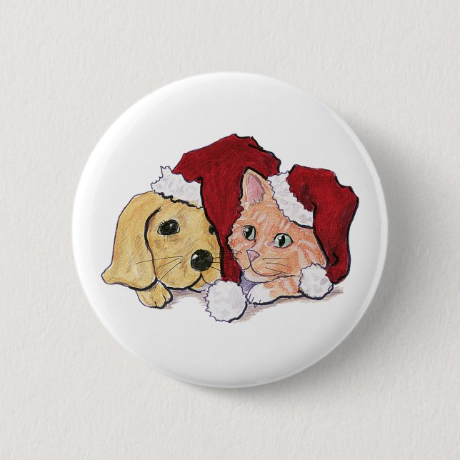 Söt jul Labradordel-valp och orange tabby Knapp (Framsida)