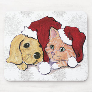 Söt jul Labradortvalp och orange tabby Musmatta