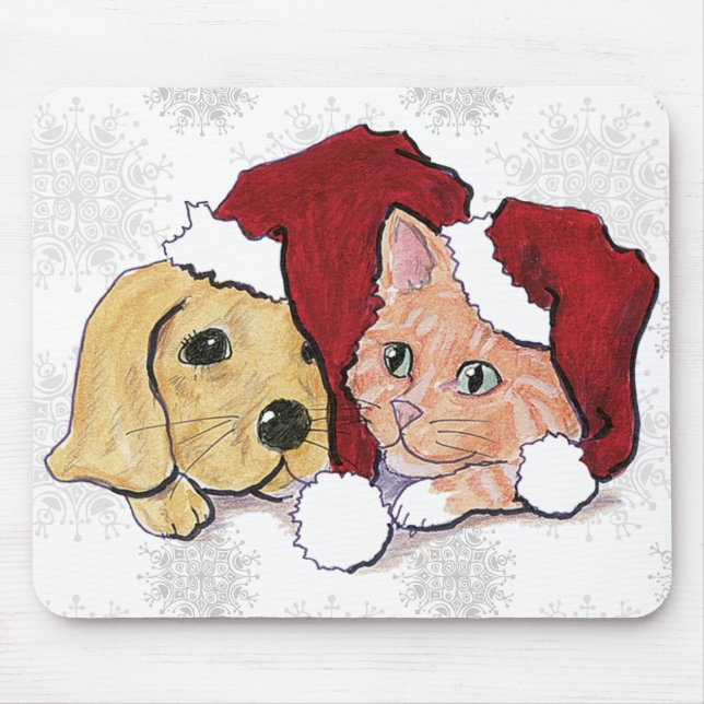 Söt jul Labradortvalp och orange tabby Musmatta (Framsidan)