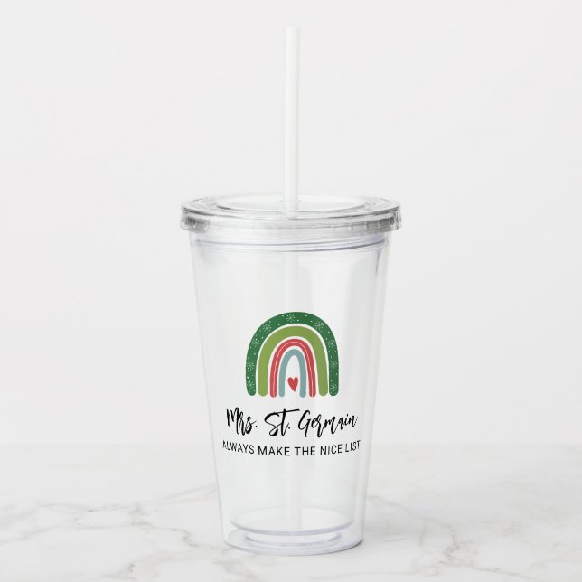 Söt jul lärare regnbåge snälla listan take away mugg (Framsida)