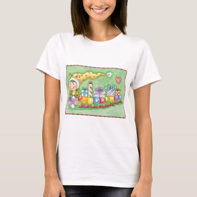 Söt jul larv tåg med presenter t shirt (Framsida)