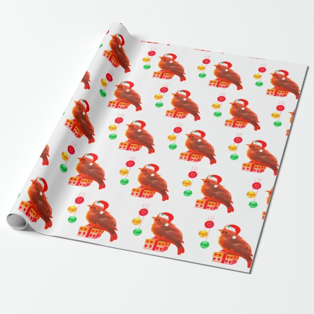 Söt jul liten fågel presentpapper (Utrullad)