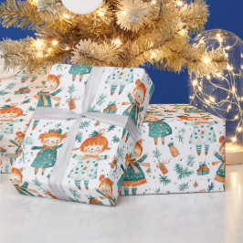 Söt jul liten flicka mönster presentpapper