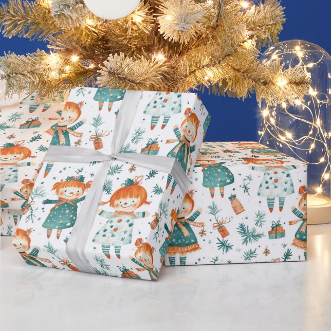 Söt jul liten flicka mönster presentpapper (Helgdagar)