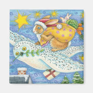 Söt jul med kanin som tomte på uggla magnet