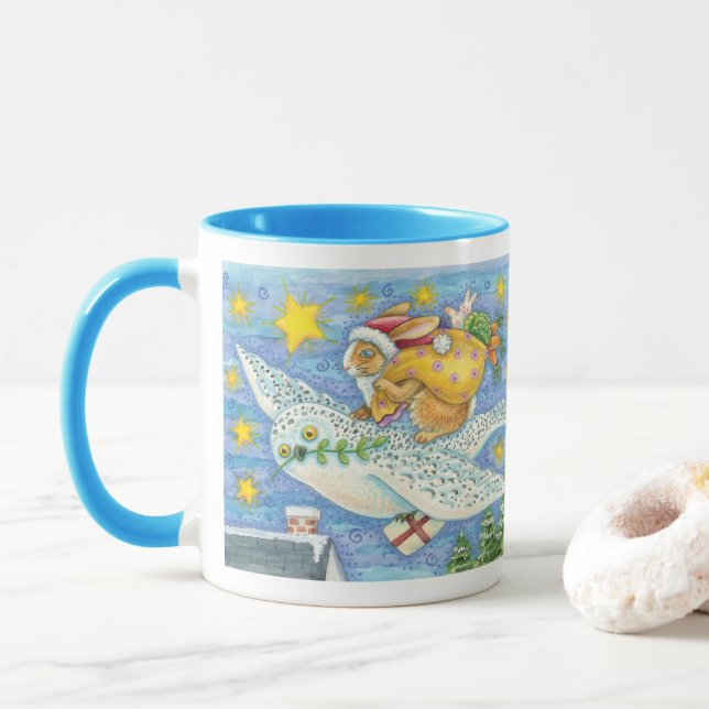 Söt jul med kanin som tomte på uggla mugg (Med munk)