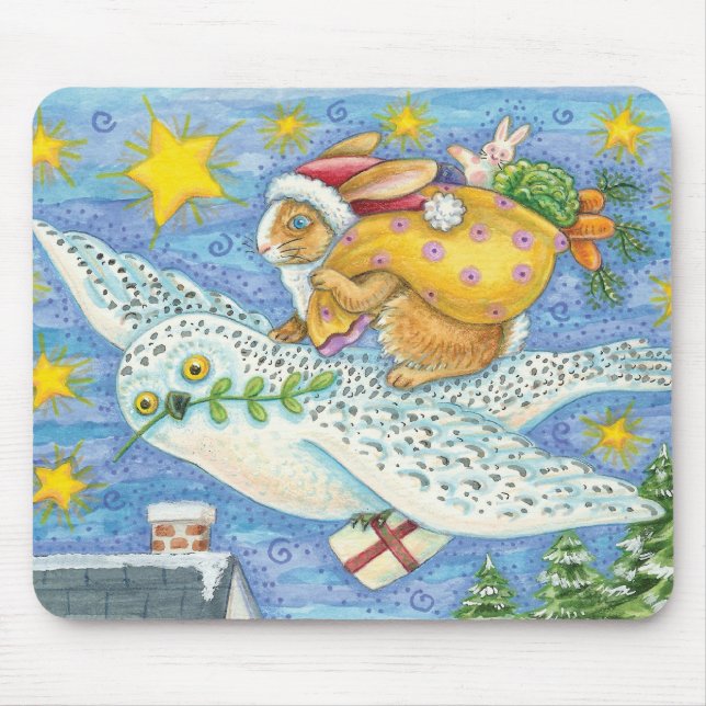 Söt jul med kanin som tomte på uggla musmatta (Framsidan)
