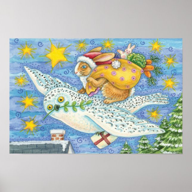Söt jul med kanin som tomte på uggla poster (Framsidan)