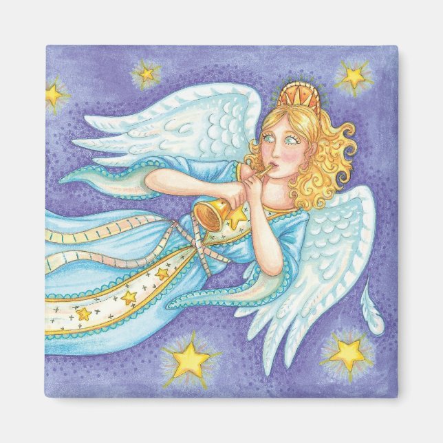 Söt jul, musikerängel spelar på sitt horn magnet (Framsidan)