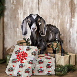 Söt jul Nubian Kid Goat Poinsettia Wandeans Presentpapper