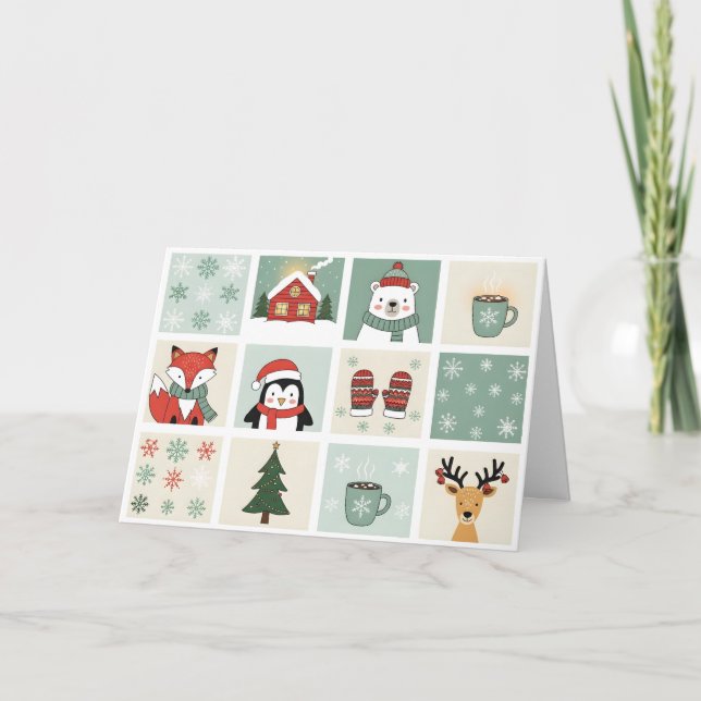 Söt jul- och vinterdjurs Clipart-uppsättning Kort (Framsida)