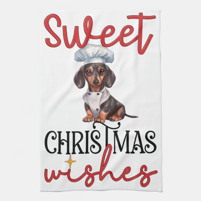 Söt jul-Önskemål: Dachshund Chef Kökshandduk (Vertikal)