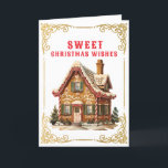 Söt jul Önskemål | Gingerbröd Kort<br><div class="desc">Det här ljuva julkortet har ett AI-genererat godistäckt Gingerwab-hus med ett ornat ram runt kant. Hälsning säger "Söt jul Önskemål". Inuti finns ett annat brödhus och en hälsning med text som du kan anpassa med ditt namn.</div>