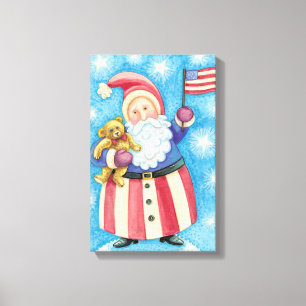 Söt jul, patriotisk tomte med flagga canvastryck