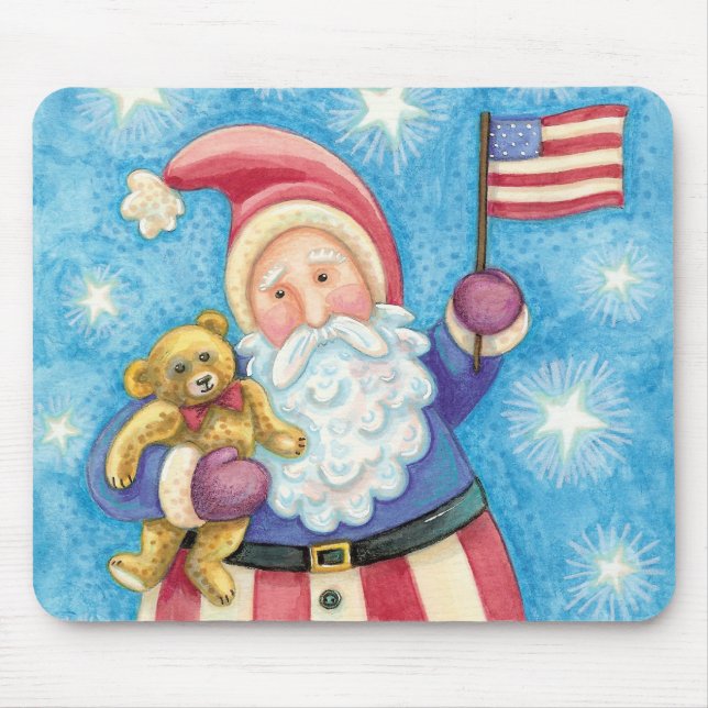 Söt jul, patriotisk tomte med flagga musmatta (Framsidan)