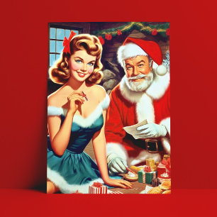 Söt jul pinup och tomte vykort