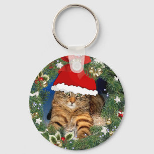 Söt jul randig kattnyckelring nyckelring