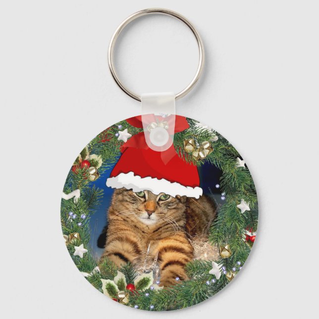 Söt jul randig kattnyckelring nyckelring (Framsida)