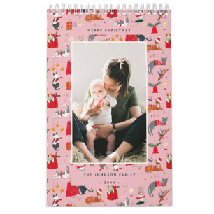 Söt jul rosa katt kattunge älskare högtid kalender